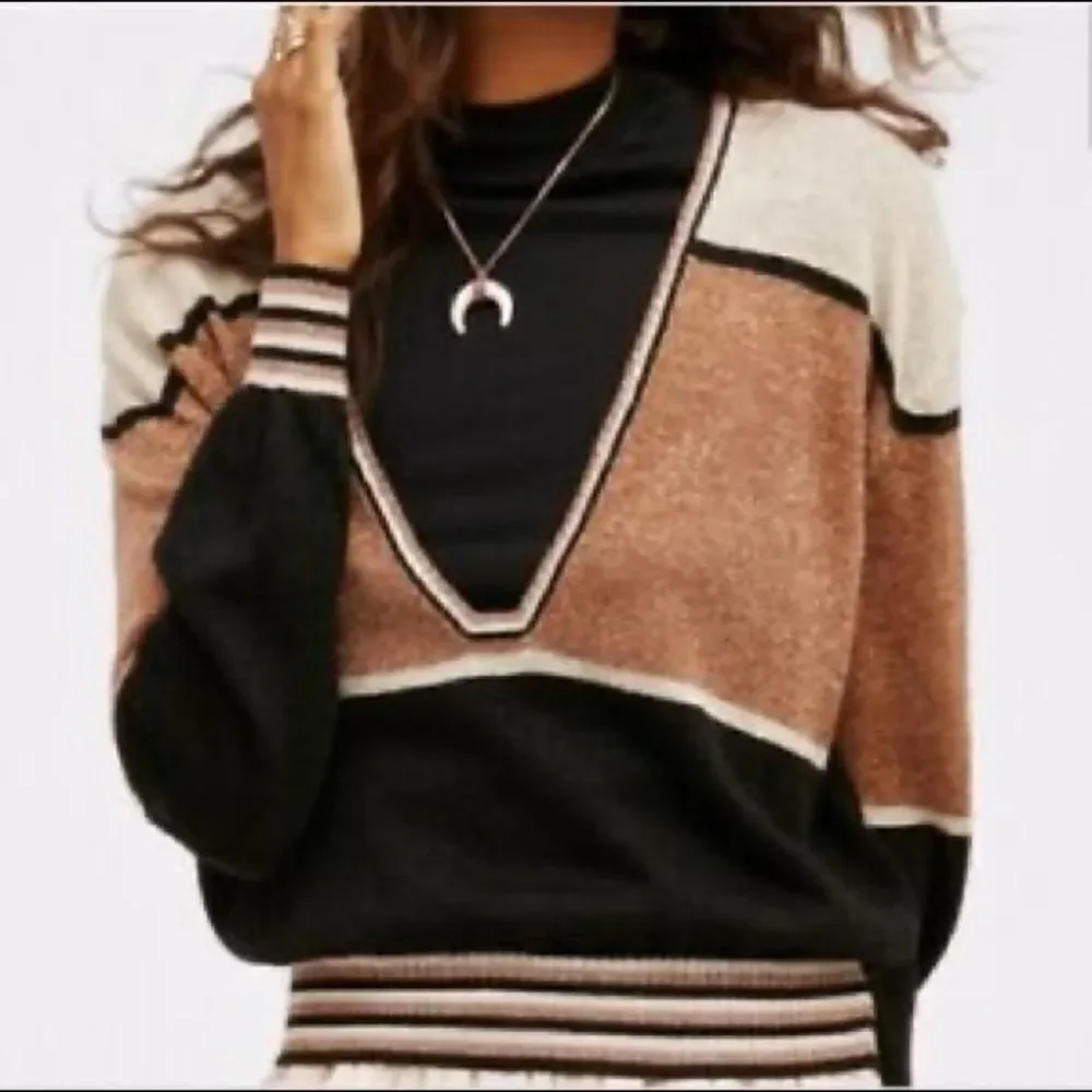 Free People Rose Gold Dust Plunging V sweater